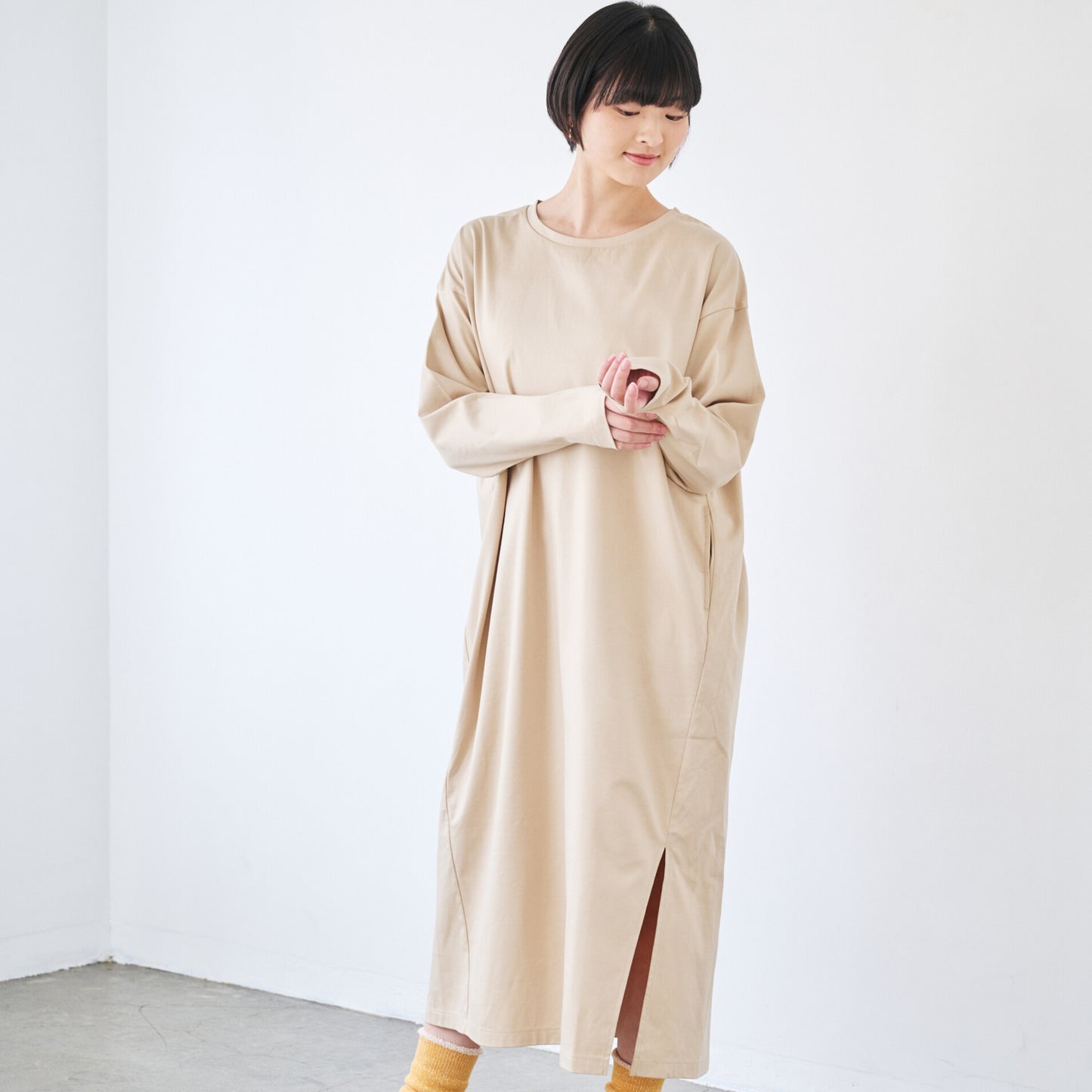 長袖ブラレスワンピース（プレミアムコットン）
