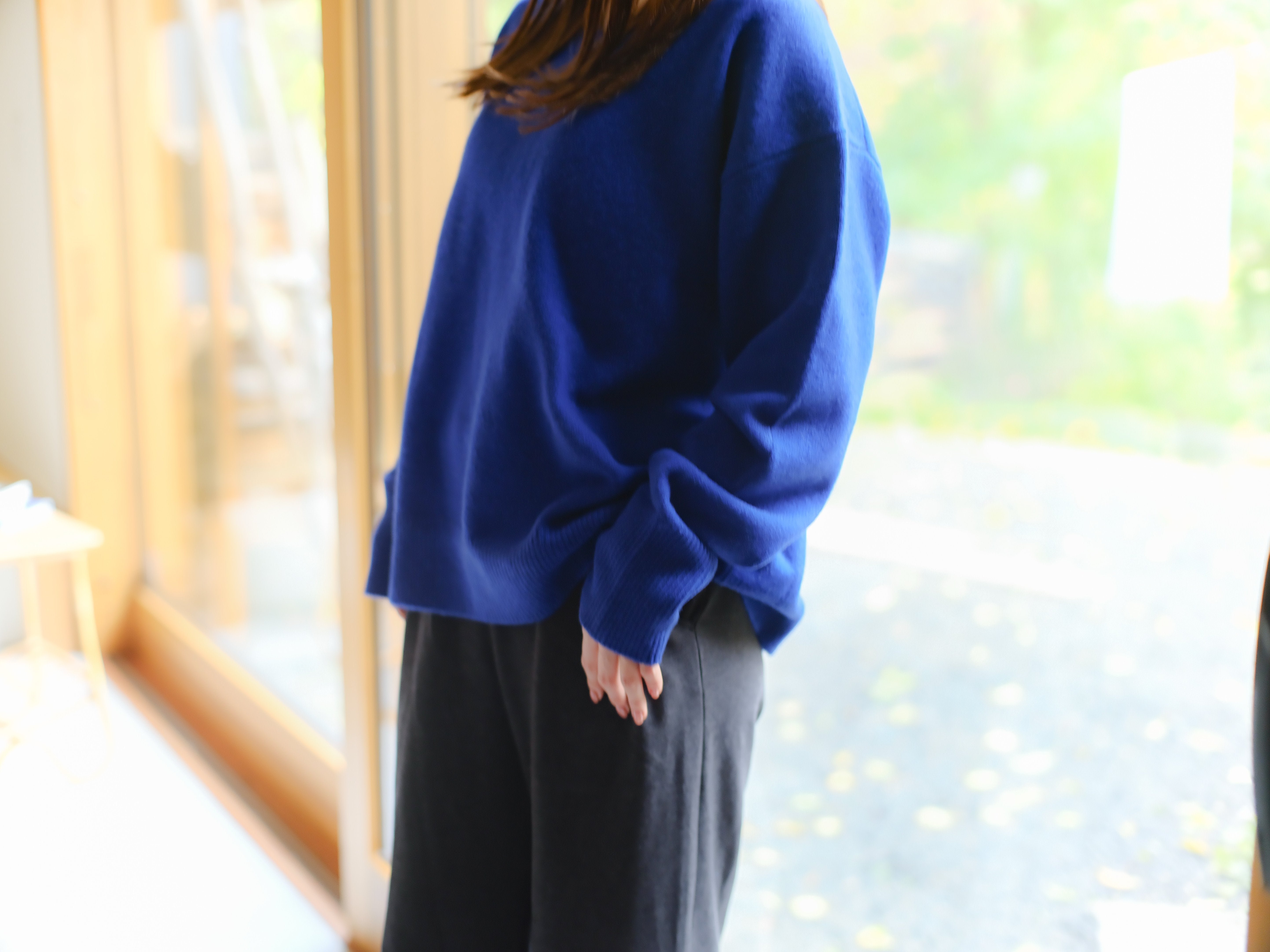 and per se 青 Vネックセーター Vネックセーター ネイビー 編み襟模様 無地カラー スクールセーター